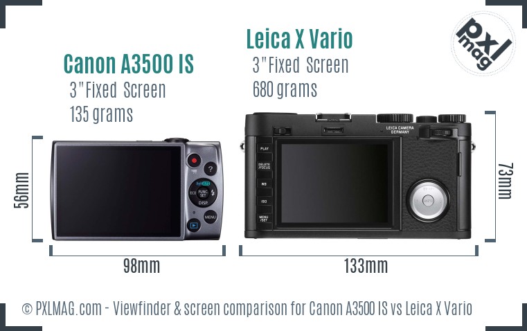 Canon A3500 IS vs Leica X Vario Screen and Viewfinder comparison