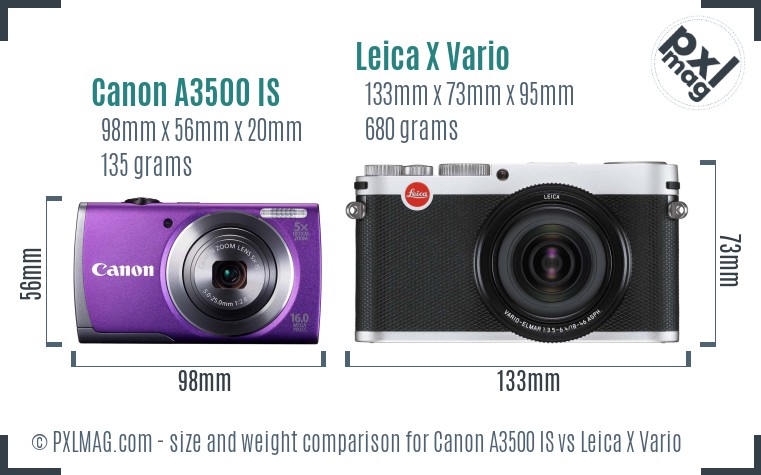 Canon A3500 IS vs Leica X Vario size comparison