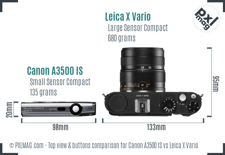 Canon A3500 IS vs Leica X Vario top view buttons comparison