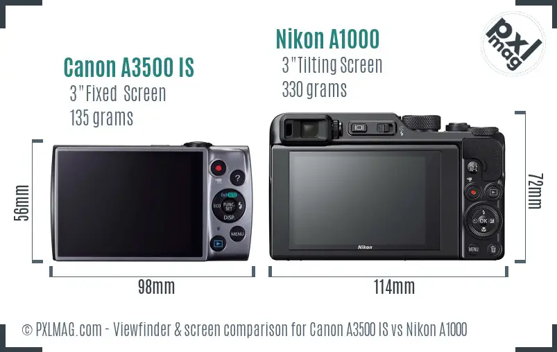 Canon A3500 IS vs Nikon A1000 Screen and Viewfinder comparison