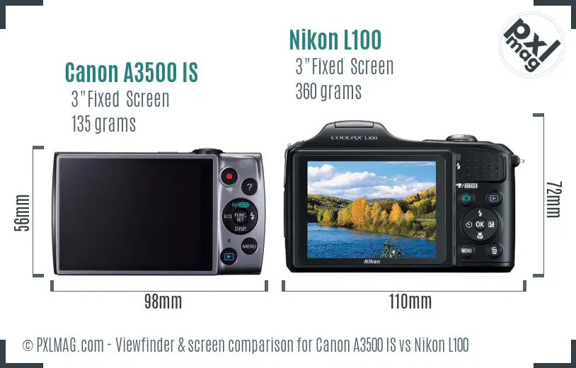 Canon A3500 IS vs Nikon L100 Screen and Viewfinder comparison