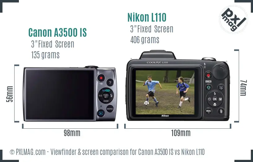 Canon A3500 IS vs Nikon L110 Screen and Viewfinder comparison