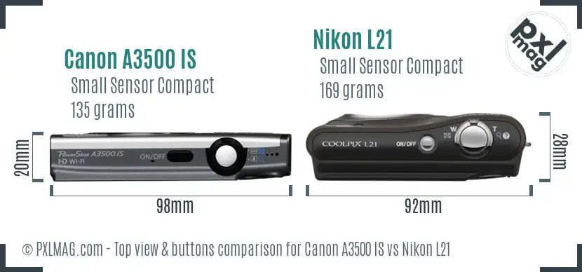 Canon A3500 IS vs Nikon L21 top view buttons comparison