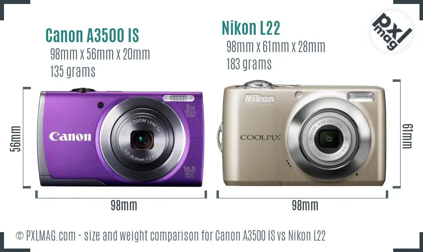 Canon A3500 IS vs Nikon L22 size comparison Canon A3500 IS vs Nikon L22 size comparison