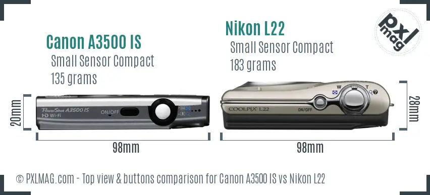 Canon A3500 IS vs Nikon L22 top view buttons comparison Canon A3500 IS vs Nikon L22 top view buttons comparison