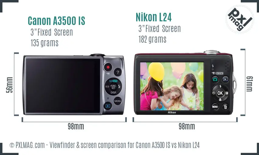 Canon A3500 IS vs Nikon L24 Screen and Viewfinder comparison