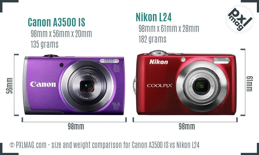 Canon A3500 IS vs Nikon L24 size comparison