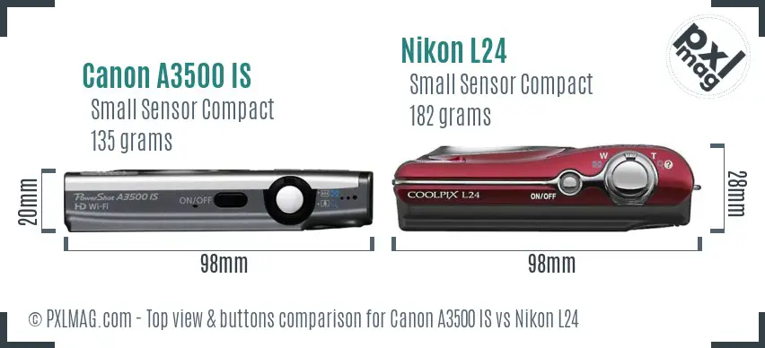 Canon A3500 IS vs Nikon L24 top view buttons comparison