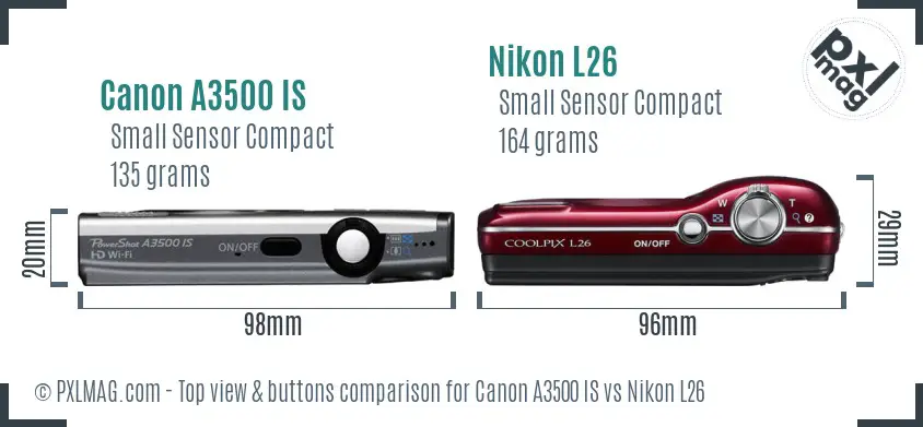 Canon A3500 IS vs Nikon L26 top view buttons comparison Canon A3500 IS vs Nikon L26 top view buttons comparison