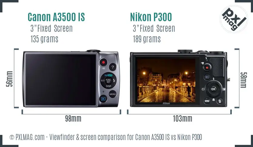Canon A3500 IS vs Nikon P300 Screen and Viewfinder comparison Canon A3500 IS vs Nikon P300 Screen and Viewfinder comparison