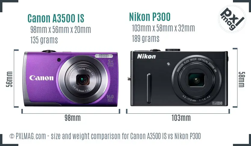 Canon A3500 IS vs Nikon P300 size comparison Canon A3500 IS vs Nikon P300 size comparison