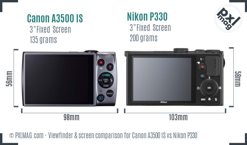 Canon A3500 IS vs Nikon P330 Screen and Viewfinder comparison
