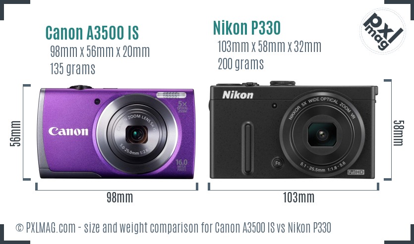 Canon A3500 IS vs Nikon P330 size comparison Canon A3500 IS vs Nikon P330 size comparison