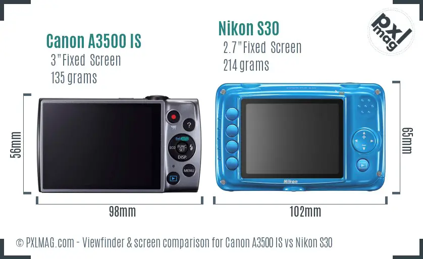 Canon A3500 IS vs Nikon S30 Screen and Viewfinder comparison