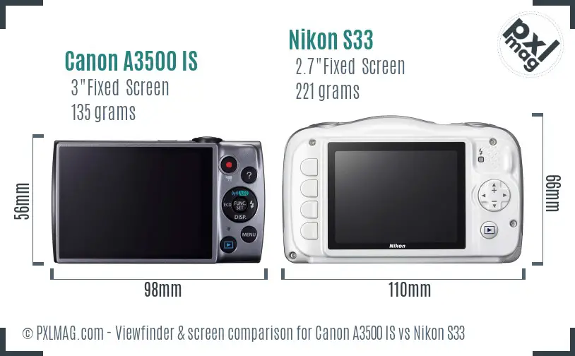 Canon A3500 IS vs Nikon S33 Screen and Viewfinder comparison
