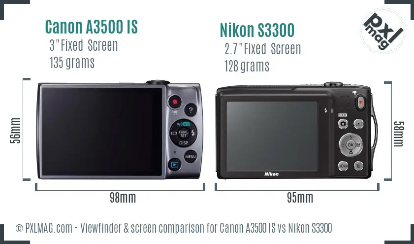Canon A3500 IS vs Nikon S3300 Screen and Viewfinder comparison