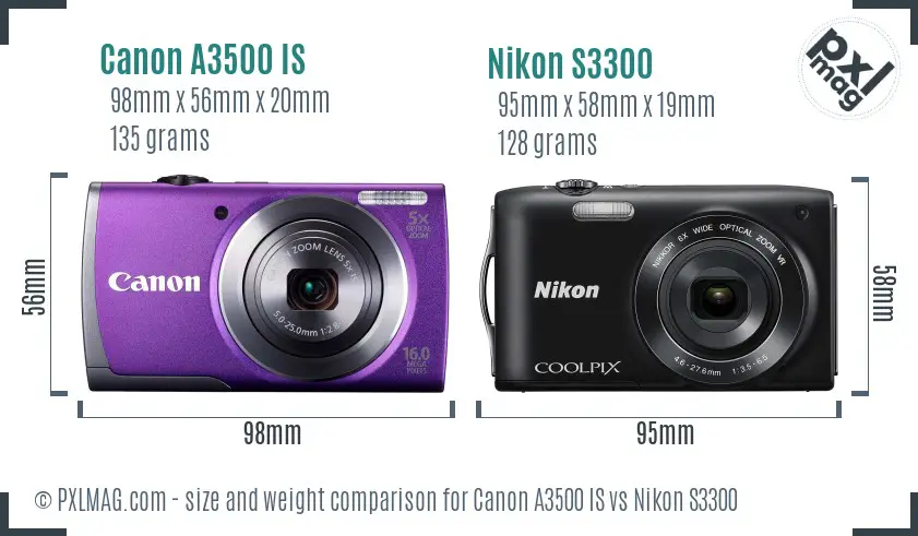 Canon A3500 IS vs Nikon S3300 size comparison