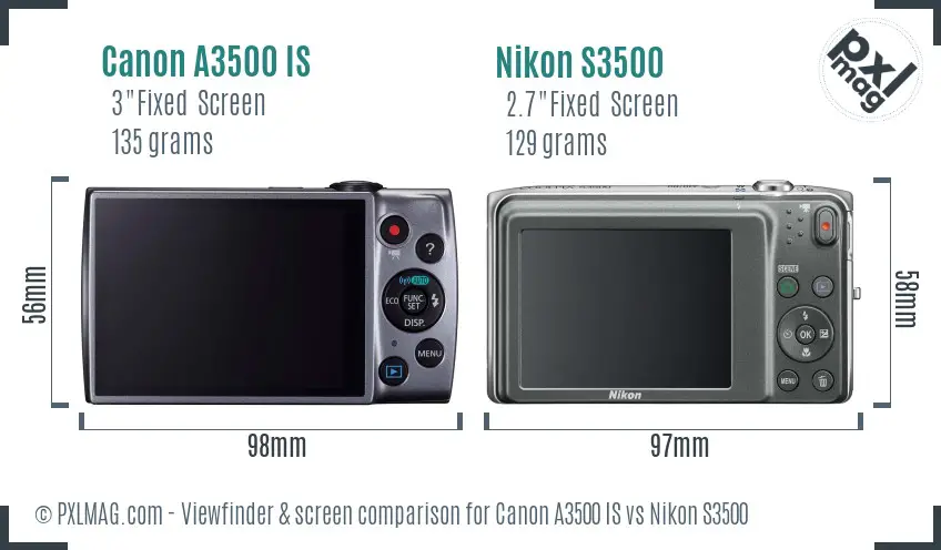 Canon A3500 IS vs Nikon S3500 Screen and Viewfinder comparison Canon A3500 IS vs Nikon S3500 Screen and Viewfinder comparison