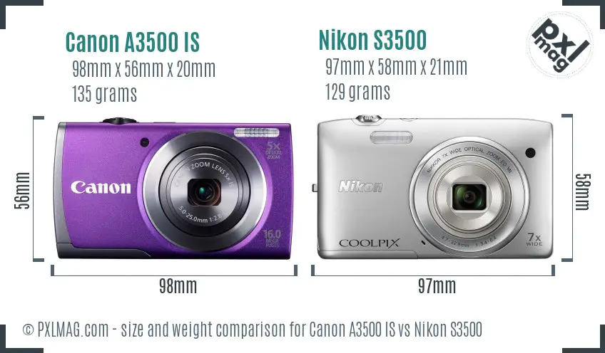 Canon A3500 IS vs Nikon S3500 size comparison Canon A3500 IS vs Nikon S3500 size comparison