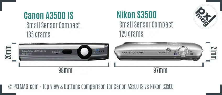 Canon A3500 IS vs Nikon S3500 top view buttons comparison Canon A3500 IS vs Nikon S3500 top view buttons comparison