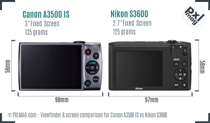 Canon A3500 IS vs Nikon S3600 Screen and Viewfinder comparison