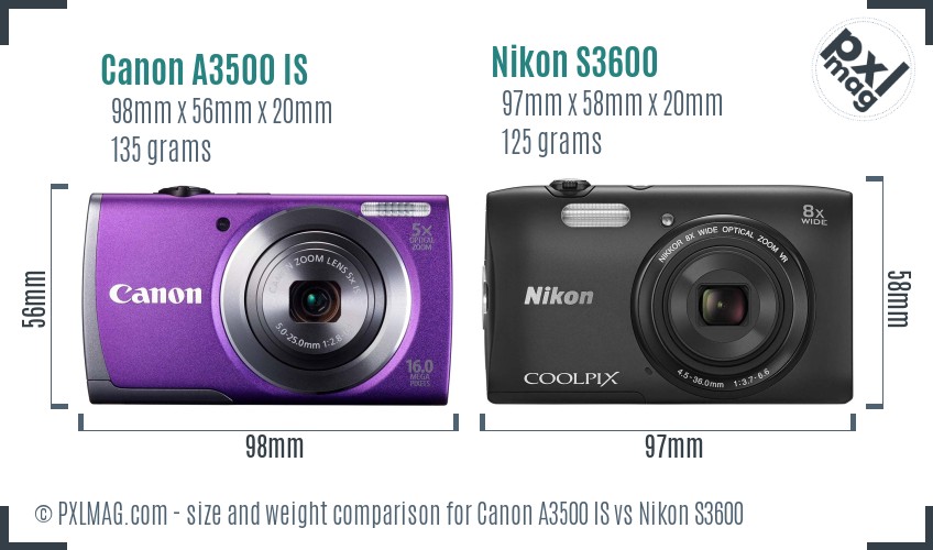 Canon A3500 IS vs Nikon S3600 size comparison Canon A3500 IS vs Nikon S3600 size comparison