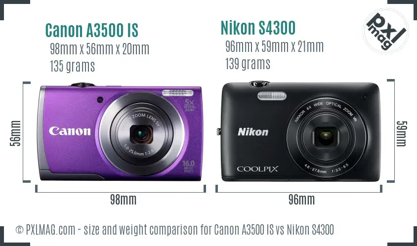 Canon A3500 IS vs Nikon S4300 size comparison