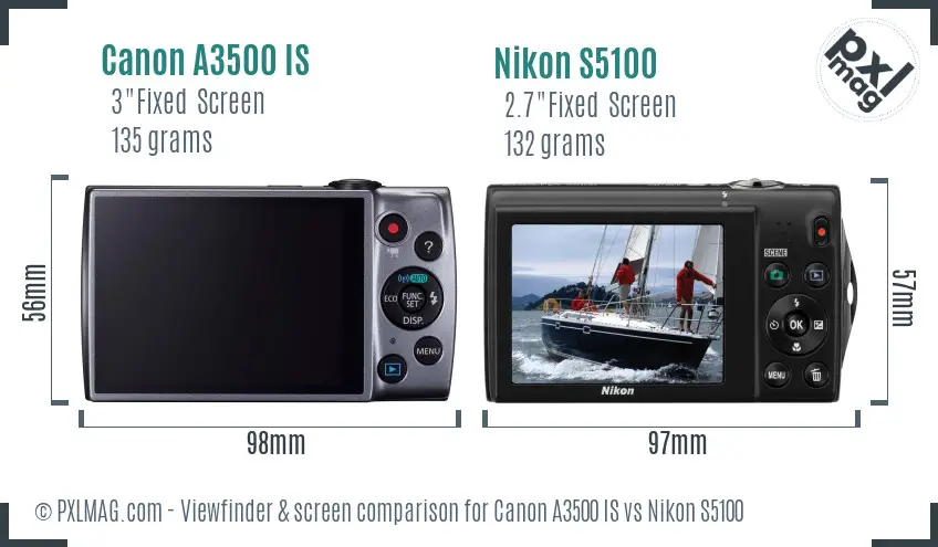 Canon A3500 IS vs Nikon S5100 Screen and Viewfinder comparison