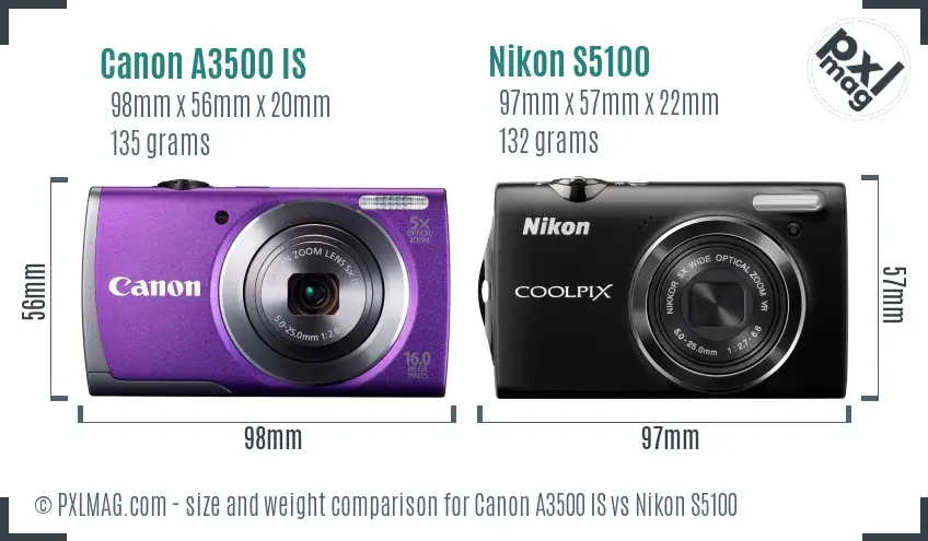 Canon A3500 IS vs Nikon S5100 size comparison