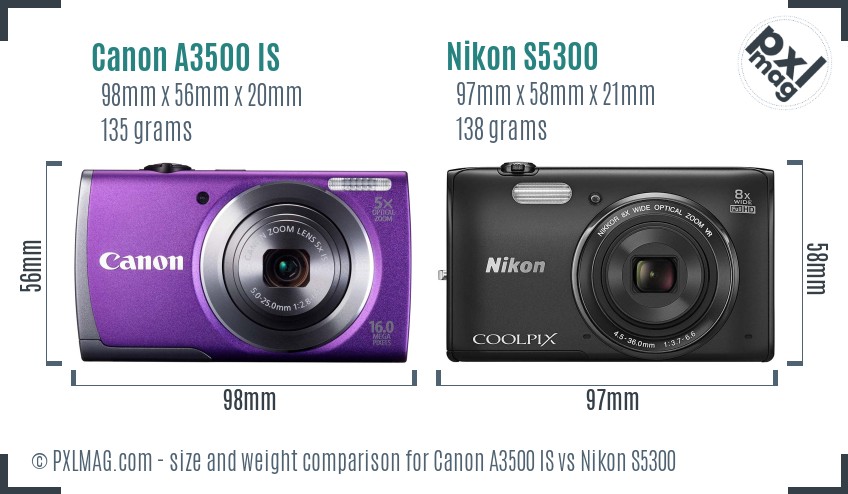 Canon A3500 IS vs Nikon S5300 size comparison