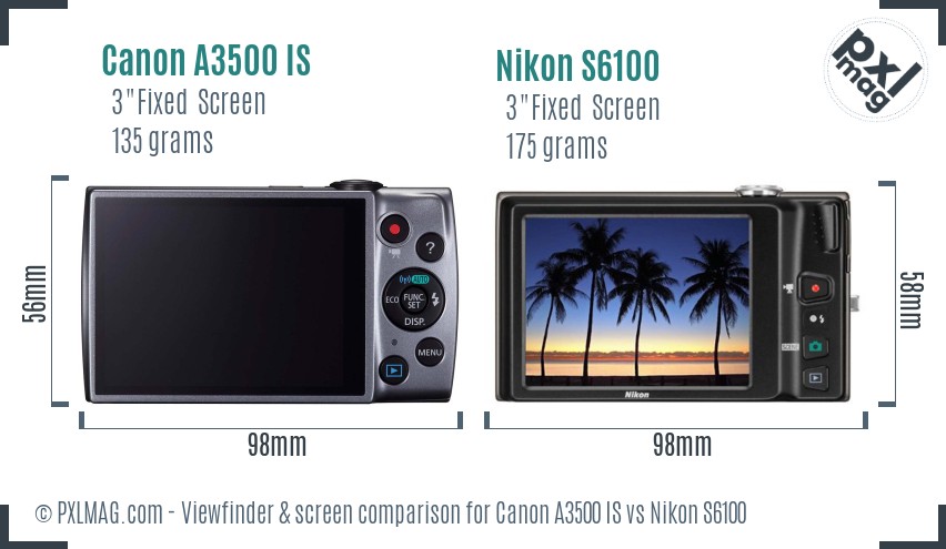 Canon A3500 IS vs Nikon S6100 Screen and Viewfinder comparison