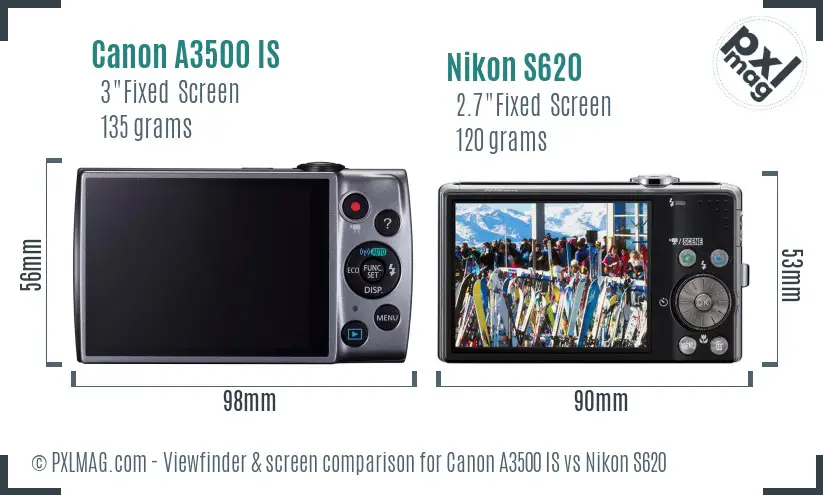 Canon A3500 IS vs Nikon S620 Screen and Viewfinder comparison Canon A3500 IS vs Nikon S620 Screen and Viewfinder comparison