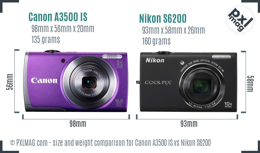 Canon A3500 IS vs Nikon S6200 size comparison