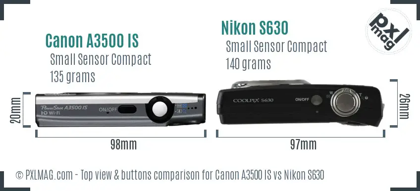 Canon A3500 IS vs Nikon S630 top view buttons comparison