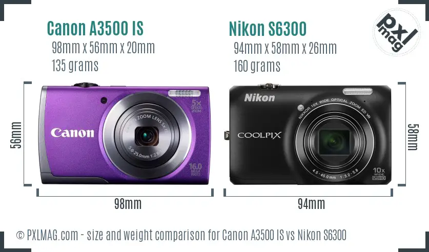 Canon A3500 IS vs Nikon S6300 size comparison