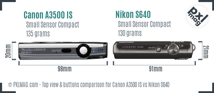 Canon A3500 IS vs Nikon S640 top view buttons comparison