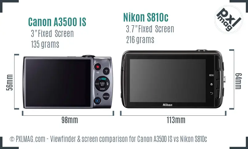 Canon A3500 IS vs Nikon S810c Screen and Viewfinder comparison