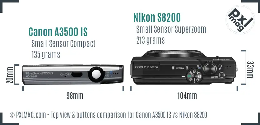 Canon A3500 IS vs Nikon S8200 top view buttons comparison