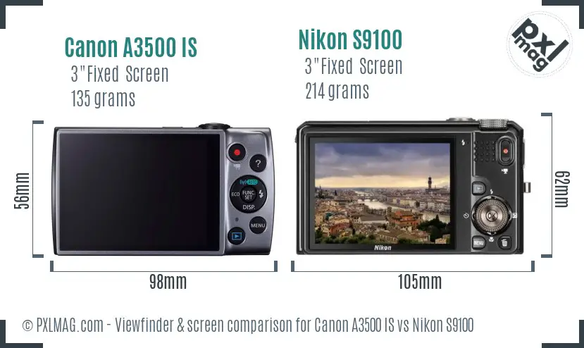 Canon A3500 IS vs Nikon S9100 Screen and Viewfinder comparison