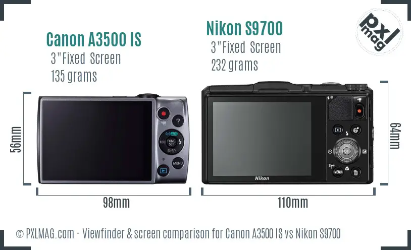 Canon A3500 IS vs Nikon S9700 Screen and Viewfinder comparison Canon A3500 IS vs Nikon S9700 Screen and Viewfinder comparison