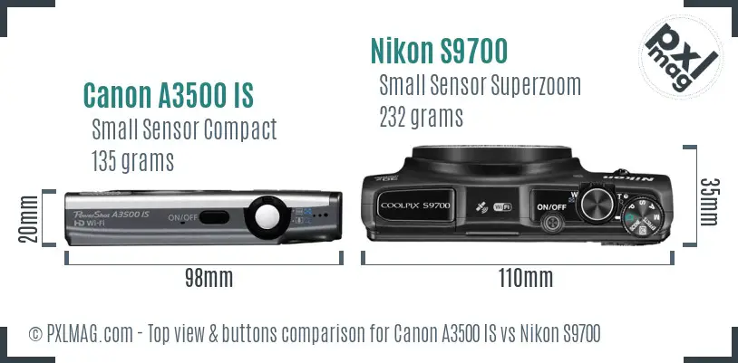 Canon A3500 IS vs Nikon S9700 top view buttons comparison Canon A3500 IS vs Nikon S9700 top view buttons comparison