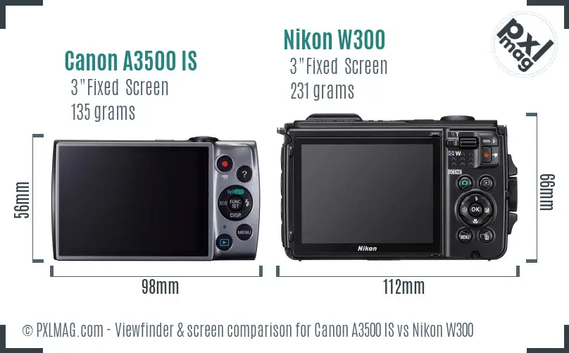 Canon A3500 IS vs Nikon W300 Screen and Viewfinder comparison Canon A3500 IS vs Nikon W300 Screen and Viewfinder comparison