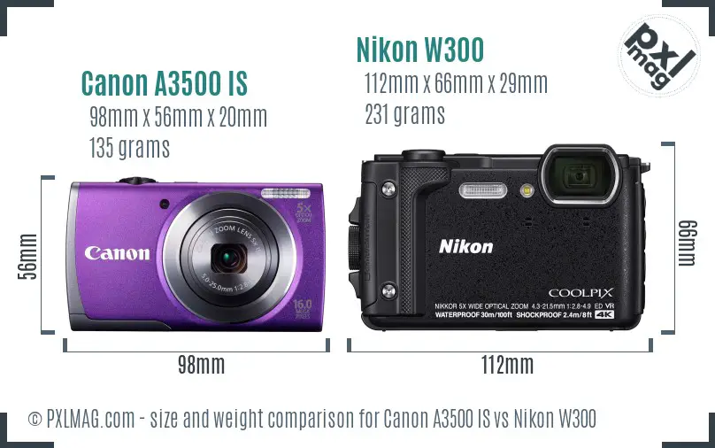 Canon A3500 IS vs Nikon W300 size comparison Canon A3500 IS vs Nikon W300 size comparison