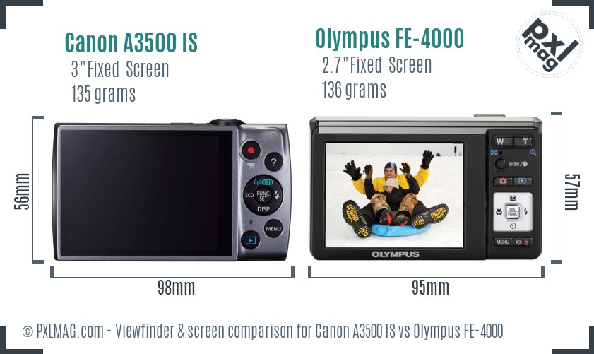 Canon A3500 IS vs Olympus FE-4000 Screen and Viewfinder comparison