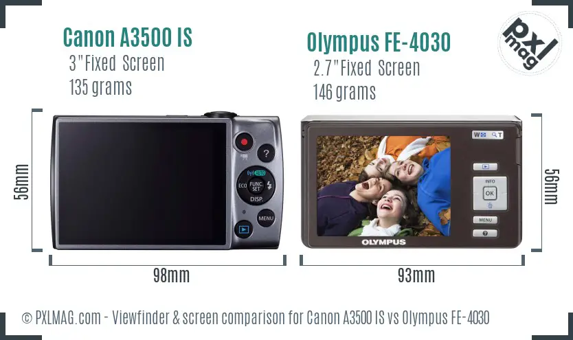 Canon A3500 IS vs Olympus FE-4030 Screen and Viewfinder comparison Canon A3500 IS vs Olympus FE-4030 Screen and Viewfinder comparison