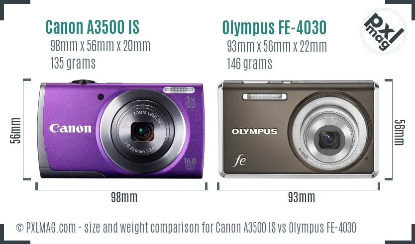 Canon A3500 IS vs Olympus FE-4030 size comparison Canon A3500 IS vs Olympus FE-4030 size comparison