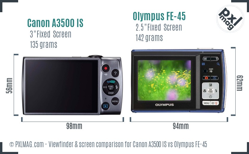 Canon A3500 IS vs Olympus FE-45 Screen and Viewfinder comparison