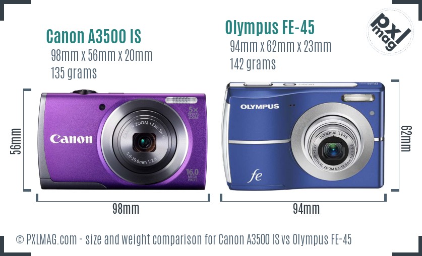 Canon A3500 IS vs Olympus FE-45 size comparison Canon A3500 IS vs Olympus FE-45 size comparison