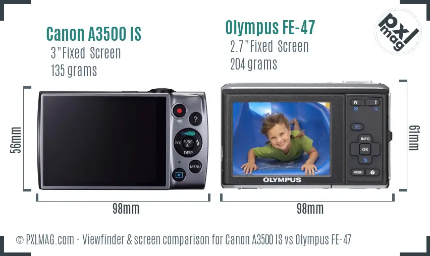 Canon A3500 IS vs Olympus FE-47 Screen and Viewfinder comparison