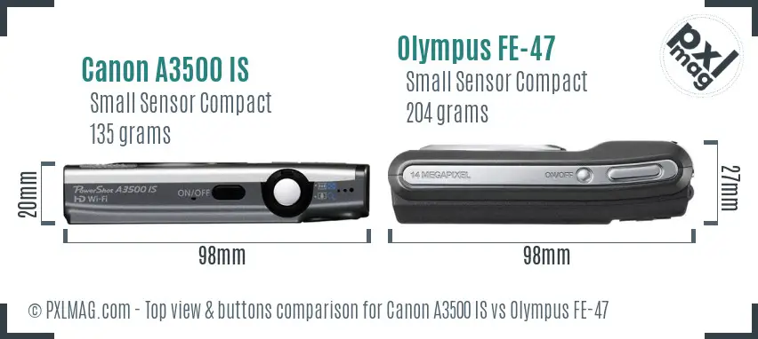 Canon A3500 IS vs Olympus FE-47 top view buttons comparison